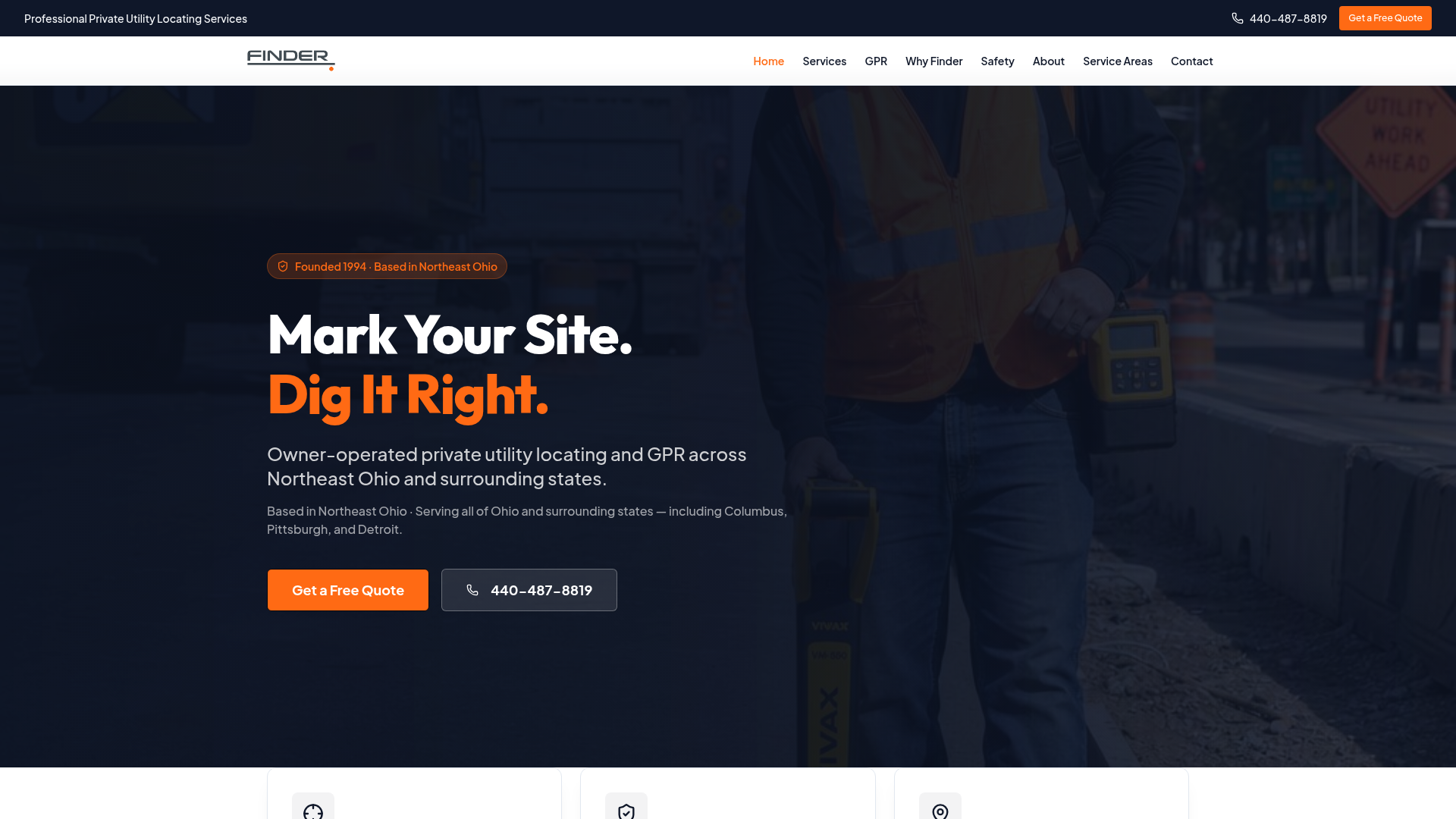Finder Locating website screenshot